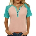 thumbnail image 1 of Olyvenn Women Raglan Short Sleeve Casual Tops 2026 Summer Tee Shirts V Neck Button Henley Top Colorblock Blouses Blue XXXL, 1 of 8