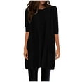thumbnail image 1 of Olyvenn Women Rib Knit Tunic Tops Short Sleeve Crewneck Long Shirts 2025 Trendy Solid Color Basic Casual Blouses Tunics Black XL, 1 of 7
