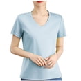 thumbnail image 1 of Olyvenn Women’S Summer Silk T-Shirt V-Neck Summer Fashion Short Sleeve 100 Percent Mercerized Cotton Classic Basic Top Sky Blue XXL, 1 of 4