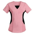 thumbnail image 1 of Olyvenn Women Short Sleeve Scrub Tops with Pockets Casual Color Block V Neck Uniform Shirts Nurse T Shirt Top Lightweight Tunic Blouse Pink L, 1 of 3