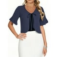 thumbnail image 1 of Olyvenn Women Shrug Chiffon Bolero Ruffle Short Sleeve Trendy 2025 Summer Tie Front Sheer Cardigans for Dresses Navy XL, 1 of 6