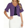 thumbnail image 1 of Olyvenn Women Shrug Chiffon Bolero Ruffle Short Sleeve Trendy 2025 Summer Tie Front Sheer Cardigans for Dresses Purple M, 1 of 6