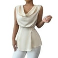 thumbnail image 1 of Olyvenn Women Sleeveless Ruffles Peplum Tops Slim Fit Tied Blouse Casual Office Work Shirts Top Elegant Belted Blouse Beige S, 1 of 9