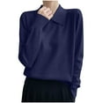 thumbnail image 1 of Olyvenn Women Solid Regular Fit High Strecth Long Sleeve A-Straight Knitted Sweaters Collared Casual Basic Sweater Navy S, 1 of 6