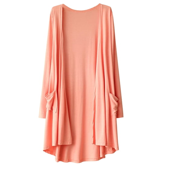 Olyvenn Women Summer Long Sleeve Thin Cardigan Open Front Solid Loose Long Cardigans with Pockets Plus Size Thin Coats Outwear Kimono Cardigan Pink 4
