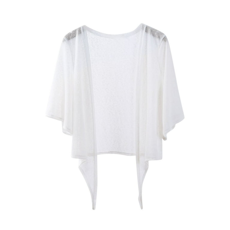 トップス andequal wave design sheer knit white Olyvenn Women Summer Short Sleeve Sheer Mesh Shrug Bolero
