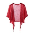 thumbnail image 1 of Olyvenn Women Summer Short Sleeve Sheer Mesh Shrug Bolero Cardigan Front Tie Up Open Stitch Beach Cover Up Wine 10, 1 of 5