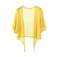 thumbnail image 1 of Olyvenn Women Summer Short Sleeve Sheer Mesh Shrug Bolero Cardigan Front Tie Up Open Stitch Beach Cover Up Yellow 12, 1 of 5