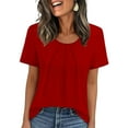 thumbnail image 1 of Olyvenn Women T Shirts Pleated Short Sleeve 2026 Summer Fashion Solid Tops Crewneck Business Casual Dressy Blouses Red XXL, 1 of 5