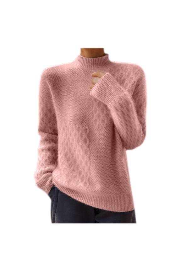 Women Turtleneck Warm Sweater Long Sleeve Comfortable Sweaters Casual Trendy Chunky Sweaters Wool Thickened Sweater Pink L