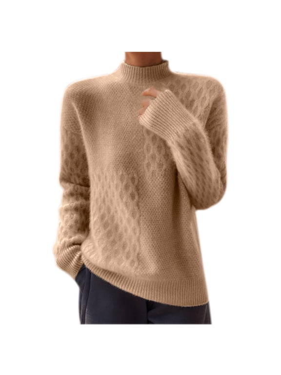 Women Turtleneck Warm Sweater Long Sleeve Comfortable Sweaters Casual Trendy Chunky Sweaters Wool Thickened Sweater Yellow M