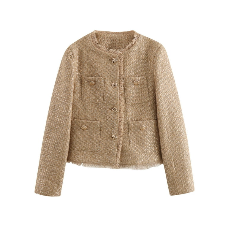 Olyvenn Women Tweed Jacket Frayed Cropped Jacket Womens Olyvenn Women Tweed Jacket Frayed Cropped Jacket Womens