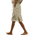 thumbnail image 1 of Olyvenn Women Vintage Striped Knee Length Shorts Summer Cotton Linen Bermuda Short with Pocket Casual Beach Half Pants Khaki XXL, 1 of 7