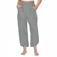 thumbnail image 1 of Olyvenn Women Wide Leg High Elastic Waist Loose Flowy Pants Casual Straight Harem Ribbed Beach Pants with Pockets Gray L, 1 of 6