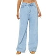 thumbnail image 1 of Olyvenn Women Wide Leg Jeans High Waist Baggy Stretchy Denim Pants Loose Jeans Palazzo Pants Trendy Y2K Denim Long Trousers Light Blue 10, 1 of 7