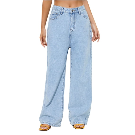 Olyvenn Women Wide Leg Jeans High Waist Baggy Stretchy Denim Pants Loose Jeans Palazzo Pants Trendy Y2K Denim Long Trousers Light Blue 4
