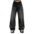 thumbnail image 1 of Olyvenn Women Wide Leg Jeans Mid-Low Waist Baggy Jeans Loose Boyfriends Jeans Y2K 90s Straight Leg Denim Pants Black S, 1 of 4