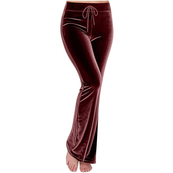 Olyvenn Women Winter Fall Velvet Pants Plus Size Pleated High Cut Straight Leg Basic Long Leg Trousers Elastic High Waist Pants Women 2025 Wine M