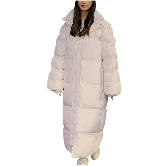 Olyvenn Women Winter Hooded Long Down Puffer Coat Thick Warm Snow Outwear Parka Jacket Overcoat with Pockets Outerwear White 12