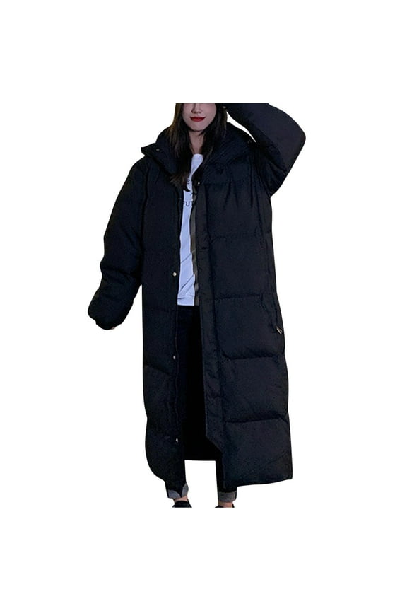 Women Winter Long Hooded Puffer Coat Warm Down Jacket Thickened Oversized Parkas Outwear Pockets Female Casaco Inverno Black 6