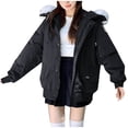 thumbnail image 1 of Olyvenn Women Winter Parka with Pockets Short Down Warm Cotton Padded Fashion Faux Fur Hooded Down Jacket Outwear Black XL, 1 of 6