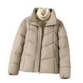 thumbnail image 1 of Olyvenn Women Winter Puffer Jacket Coat Stand Collar Warm Quilted Jackets 2025 Zip Up Button Thicken Casual Padded Outerwear Khaki XXXL, 1 of 6