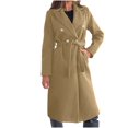 thumbnail image 1 of Olyvenn Women Wool Blend Pea Coat Stylish Notched Collar Double Breasted Outerwear Jacket Belted Office Work Coats Elegant Dress Coat Khaki L, 1 of 9