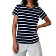 thumbnail image 1 of Olyvenn Women Y2k Striped Baby Tees Short Sleeve Fitted T Shirts Vintage Crewneck Going Out Cropped Tops Basic Streetwear Navy XL, 1 of 9