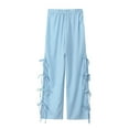 thumbnail image 1 of Olyvenn Women Y2k Striped Long Pants Bow Tie Side Slit Wide Leg Lounge Pants Fashion Pants Stacked Pants Baggy Pants Loose Pants with Pockets Blue 4, 1 of 9