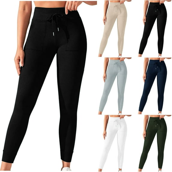 Olyvenn Women Yoga Pants with Pockets High Waisted Drawstring Athletic Workout Leggings Stretch Scrunch Tummy Control Tights Army Green 8