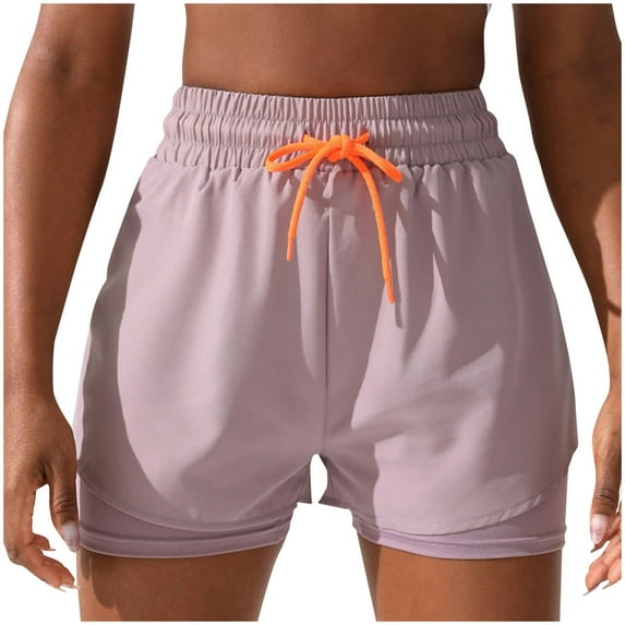 Olyvenn Women's 2 in 1 Running Shorts Quick Dry Athletic Workout Shorts High Waist Drawstring Sports Shorts with Phone Pockets Purple 4