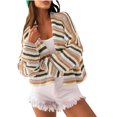 thumbnail image 1 of Olyvenn Women's 2025 Fall Contrast Color Striped Cardigan Sweater Long Sleeve Open Front Chunky Knit Cardigan Jacket Coffee L, 1 of 6