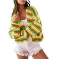 thumbnail image 1 of Olyvenn Women's 2025 Fall Contrast Color Striped Cardigan Sweater Long Sleeve Open Front Chunky Knit Cardigan Jacket Yellow M, 1 of 6