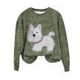 thumbnail image 1 of Olyvenn Women's 2025 Fall Cute Dog Print Tees Crewneck Casual Sweatshirts Trendy Loose Long Sleeve Pullover Graphic Tops Army Green L, 1 of 4