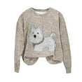 thumbnail image 1 of Olyvenn Women's 2025 Fall Cute Dog Print Tees Crewneck Casual Sweatshirts Trendy Loose Long Sleeve Pullover Graphic Tops Beige M, 1 of 4