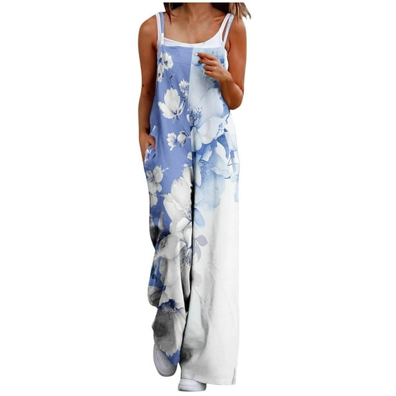 Olyvenn Women's 2025 Summer Jumpsuits Casual Sleeveless Jumpsuit Loose Vintage Floral Print Romper with Pockets Green 12