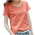 thumbnail image 1 of Olyvenn Women's 2025 Summer Slub Cotton T-Shirt Breathable Scoop Neck Tee Fashion Solid Loose Fit Casual Basic Top Orange L, 1 of 4