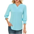 thumbnail image 1 of Olyvenn Women's 3/4 Sleeve V Neck Shirt Top 2025 Summer Casual Pleated Blouse Lightweight Comfy Loose Trendy Basic Pullover Light Blue XL, 1 of 8