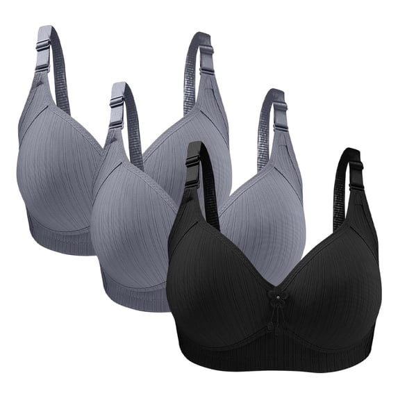 Olyvenn Women's 3-Pack Cotton Bras Lightly Padded Full Coverage Brassiere Comfort Bras for Women Seamless Bras with Bow Decoration Bralette Black 40/90