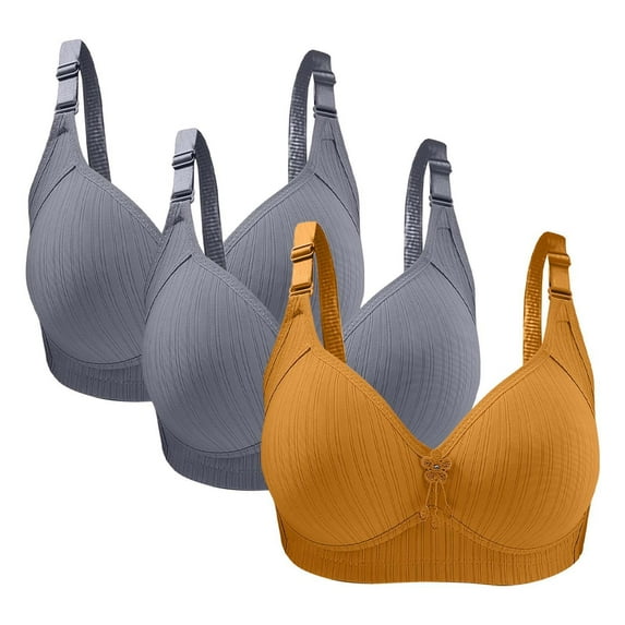 Olyvenn Women's 3-Pack Cotton Bras Lightly Padded Full Coverage Brassiere Comfort Bras for Women Seamless Bras with Bow Decoration Bralette Yellow 40/90