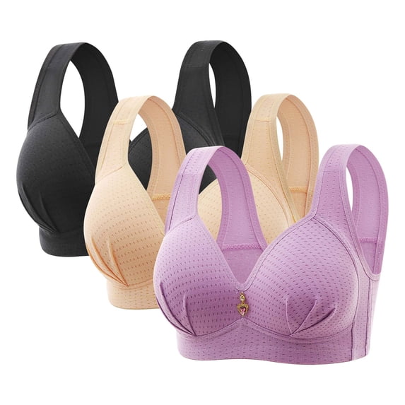 Olyvenn Women's 3-Pack Cotton Bras Push Up Wirefree Padded Comfort Bras with Charm Full Coverage Lightly Lined Everyday Brassiere Multicolor 40