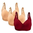 thumbnail image 1 of Olyvenn Women's 3 Pcs Lightly Padded Everyday Bras Seamless Wirefree Bra Push Up Brassiere Plus Size Full Coverage Comfort Bras for Women Wine 40/90, 1 of 3