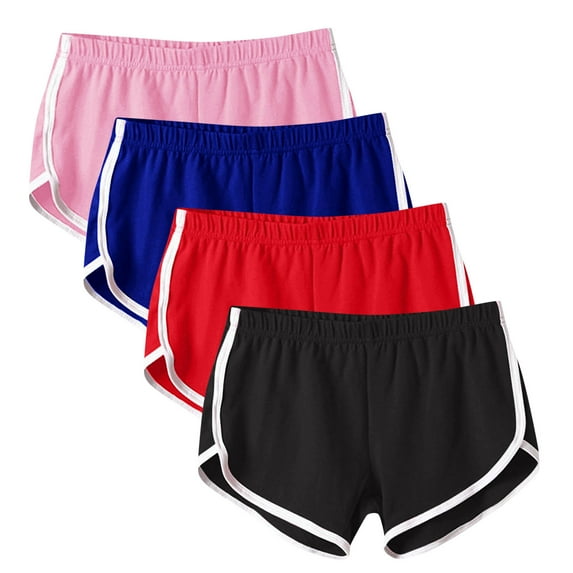 Olyvenn Women's 4-Pack Athletic Shorts Quick Dry Summer Dolphin Shorts with Contrast Trim High Waist Workout Running Shorts Yoga Shorts Sports Shorts Lounge Shorts Multicolor 12