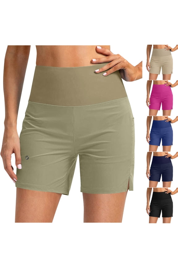 Women's 5" High Waisted Swim Board Shorts with Phone Pockets UPF 50+ Quick Dry Beach Shorts for Women with Liner Black L