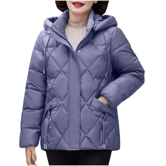 Olyvenn Women's Baggy Puffer Jacket with Hood, Long Sleeve Warm Quilted Padded Down Coats Thick Insulated Winter Outerwear Blue XL