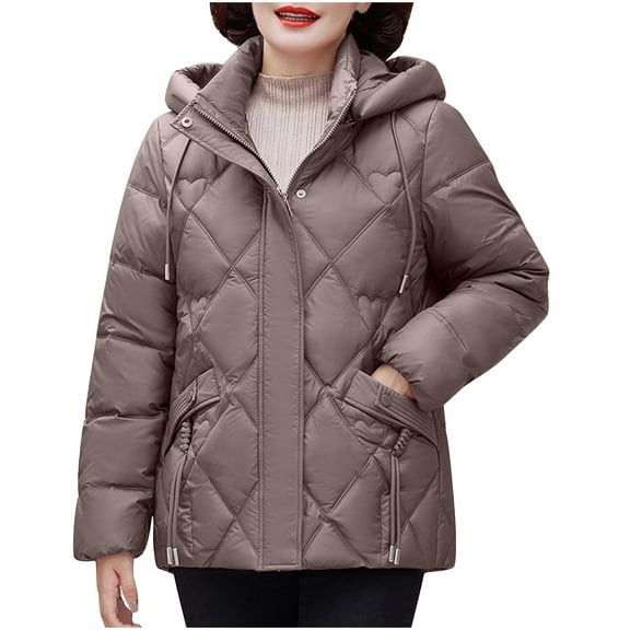 Olyvenn Women's Baggy Puffer Jacket with Hood, Long Sleeve Warm Quilted Padded Down Coats Thick Insulated Winter Outerwear Coffee XXXL
