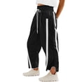thumbnail image 1 of Olyvenn Women's Baggy Wide Leg Pants Casual Drawstring Elastic Waisted Contrast Color Workout Y2K Track Pants Black XXL, 1 of 9