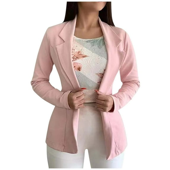 Olyvenn Women's Blazer Jacket Office Business Suit Long Sleeve Work Blazer Pink Lapel Single Button Slim Fit Short Blazers Female Outwear Tops Pink 6