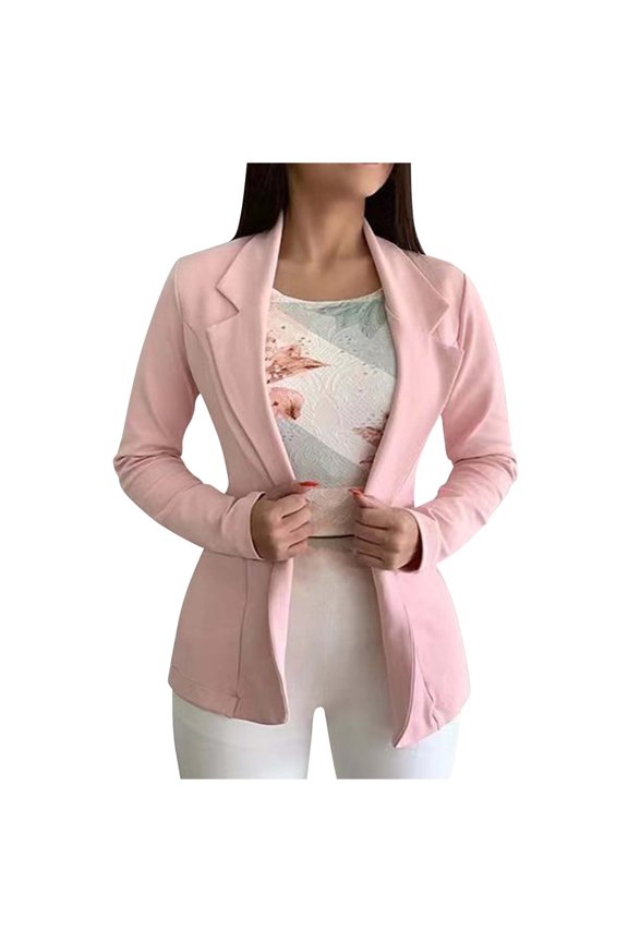 Women's Blazer Jacket Office Business Suit Long Sleeve Work Blazer Pink Lapel Single Button Slim Fit Short Blazers Female Outwear Tops Pink 8