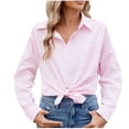 thumbnail image 1 of Olyvenn Women's Blouses & Button-Down Shirts Business Casual Striped Smocked Cuffed Sleeve T Shirts Boyfriends Collared Blouses Pink 4-6, 1 of 7